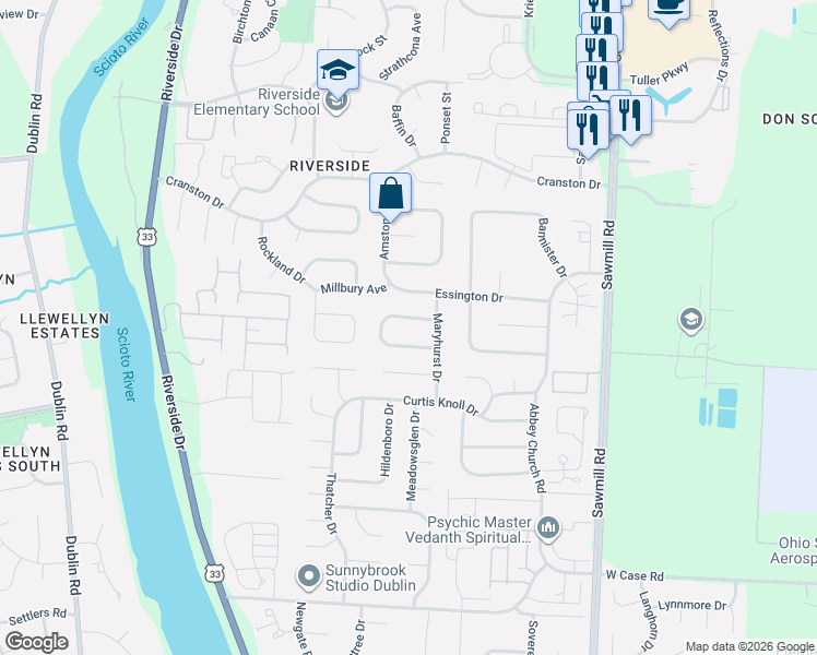 map of restaurants, bars, coffee shops, grocery stores, and more near 3106 Grange Hill Place in Dublin