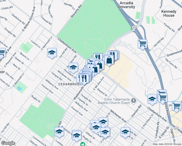 map of restaurants, bars, coffee shops, grocery stores, and more near 1607 Wadsworth Avenue in Philadelphia