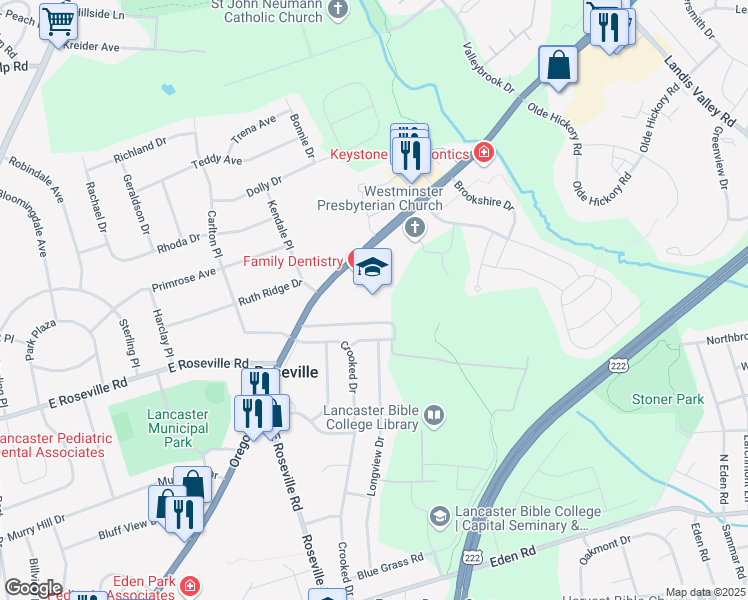 map of restaurants, bars, coffee shops, grocery stores, and more near 811 Ashbourne Avenue in Lancaster