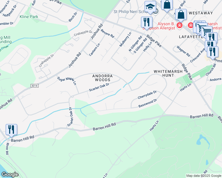 map of restaurants, bars, coffee shops, grocery stores, and more near 2111 Magnolia Lane in Montgomery County