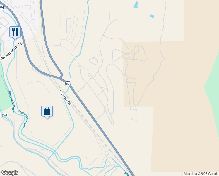 map of restaurants, bars, coffee shops, grocery stores, and more near 5322 South Acacia Drive in Spanish Fork