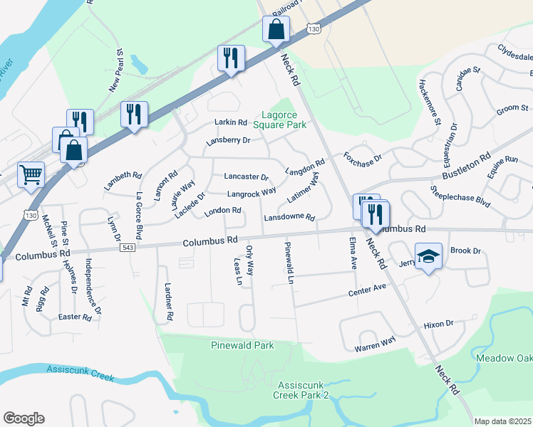 map of restaurants, bars, coffee shops, grocery stores, and more near 1 Lansdowne Road in Burlington