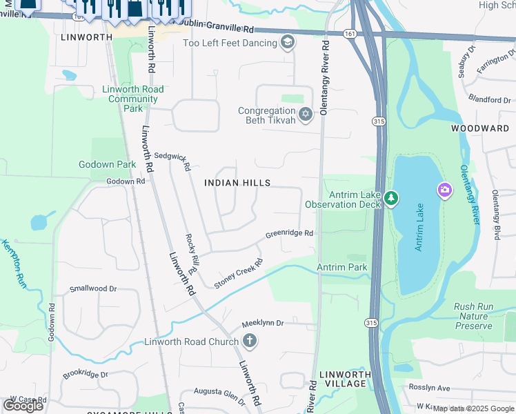 map of restaurants, bars, coffee shops, grocery stores, and more near 937 Spring Grove Lane in Columbus