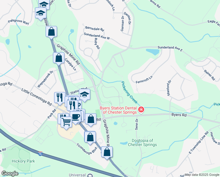 map of restaurants, bars, coffee shops, grocery stores, and more near 228 Flagstone Road in Chester Springs