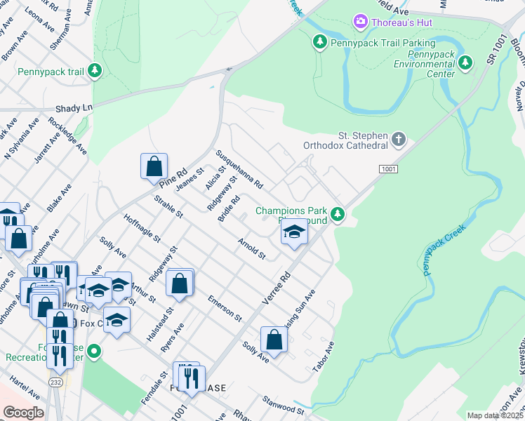 map of restaurants, bars, coffee shops, grocery stores, and more near 8516 Bergen Terrace in Philadelphia