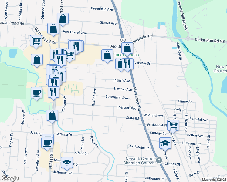 map of restaurants, bars, coffee shops, grocery stores, and more near 245 Newton Avenue in Newark