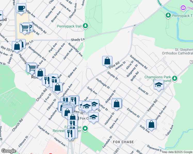 map of restaurants, bars, coffee shops, grocery stores, and more near 403 Hoffnagle Street in Philadelphia