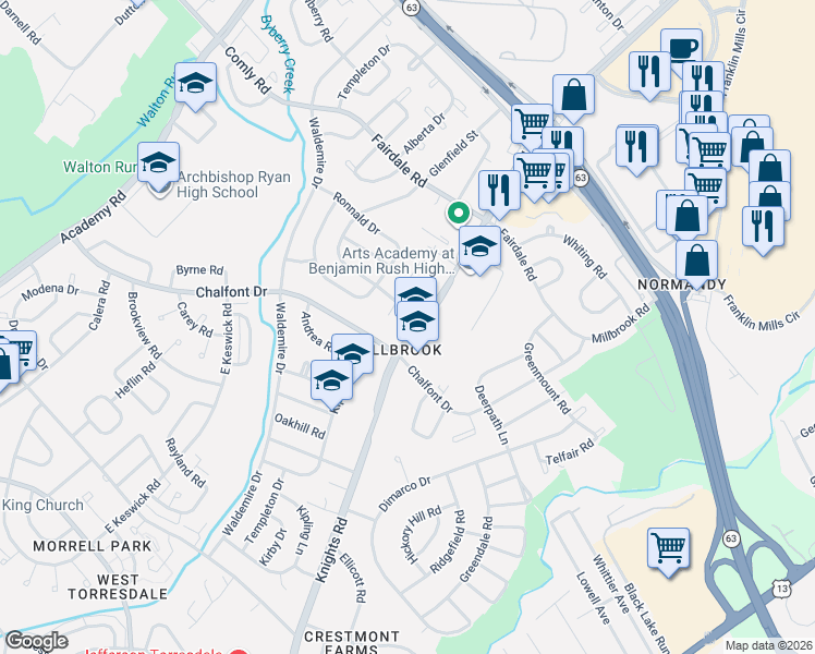 map of restaurants, bars, coffee shops, grocery stores, and more near 9 Biggans Place in Philadelphia