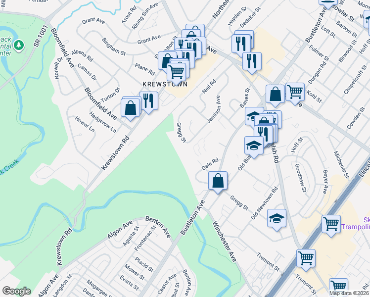 map of restaurants, bars, coffee shops, grocery stores, and more near 1558 Gregg Street in Philadelphia
