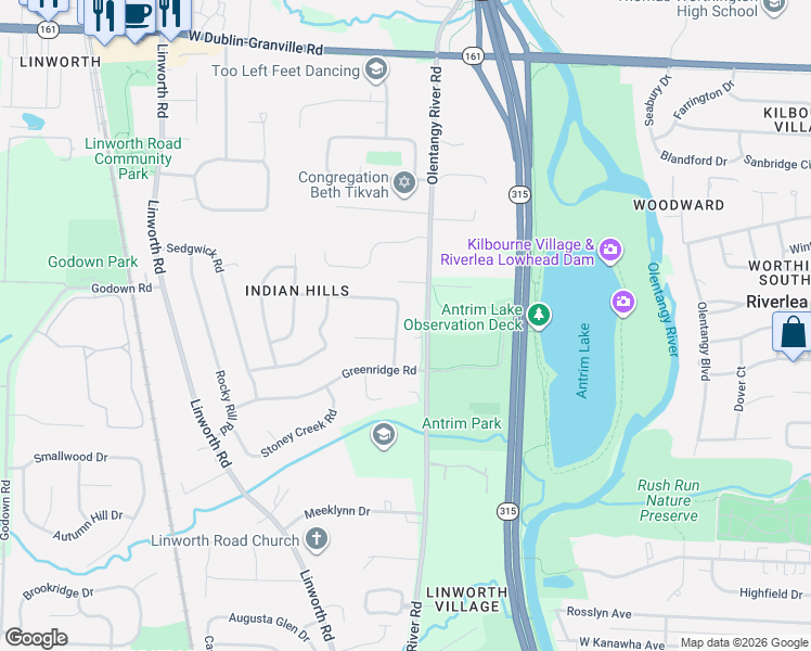 map of restaurants, bars, coffee shops, grocery stores, and more near 5950 Litchfield Road in Columbus