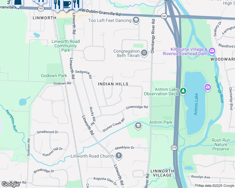 map of restaurants, bars, coffee shops, grocery stores, and more near 937 Spring Grove Lane in Columbus