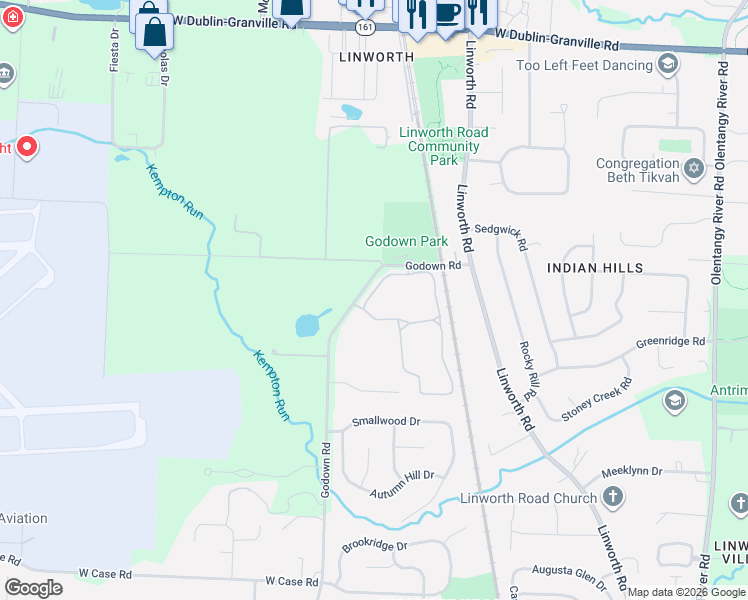 map of restaurants, bars, coffee shops, grocery stores, and more near 1343 Island Bay Drive in Columbus