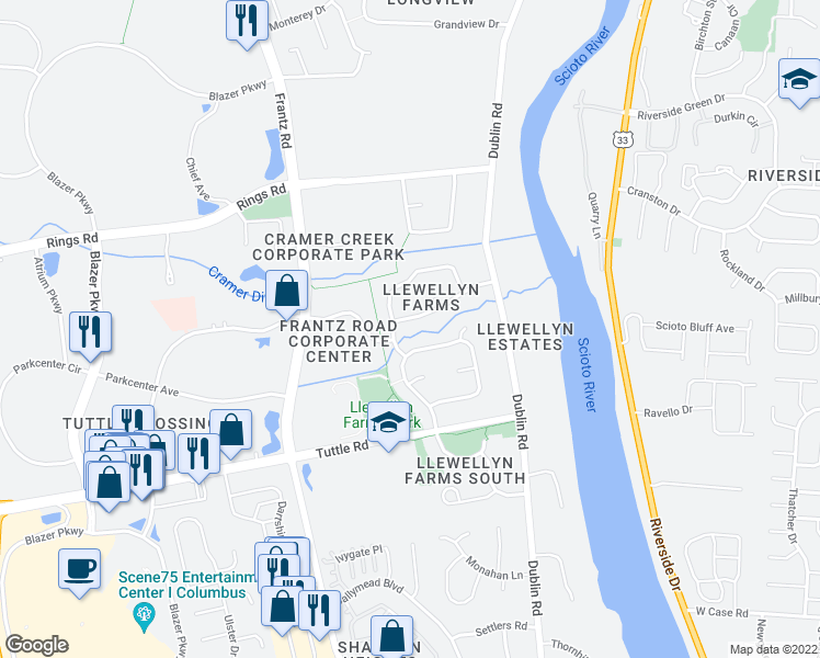 map of restaurants, bars, coffee shops, grocery stores, and more near 4243 Hertford Lane in Dublin