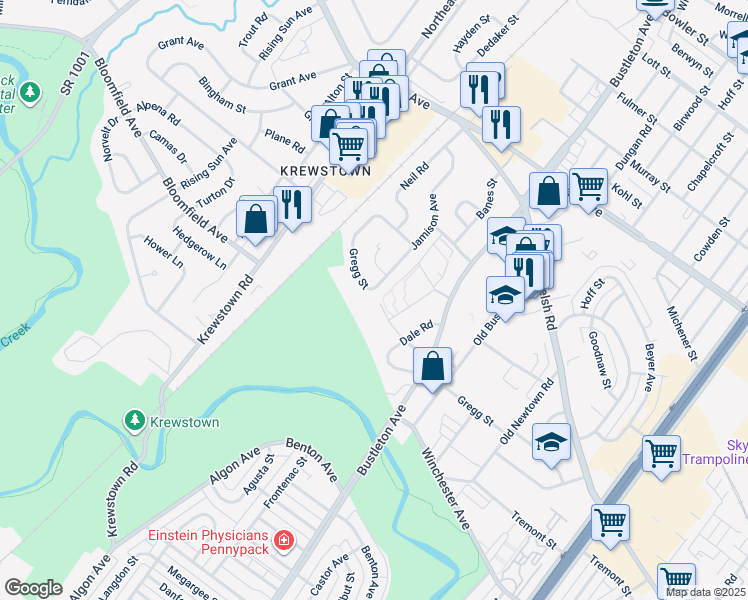 map of restaurants, bars, coffee shops, grocery stores, and more near 9201 Jamison Avenue in Philadelphia