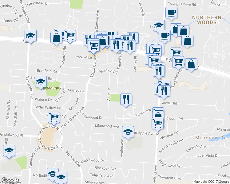 map of restaurants, bars, coffee shops, grocery stores, and more near 2236 Aquapark Avenue in Columbus