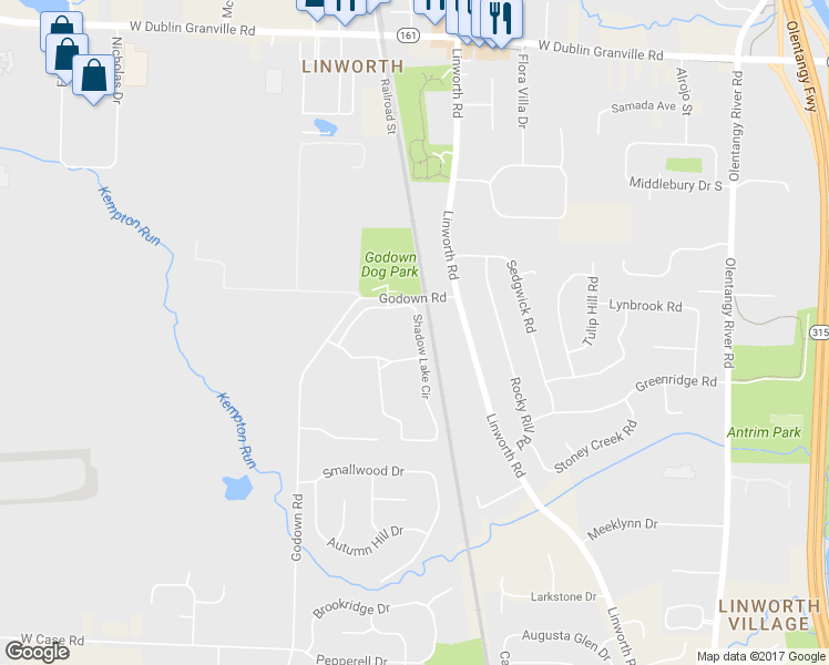 map of restaurants, bars, coffee shops, grocery stores, and more near 6029 Shadow Lake Circle in Columbus