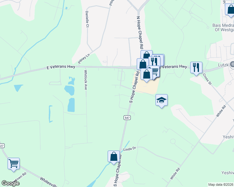 map of restaurants, bars, coffee shops, grocery stores, and more near 23A Driftwood Drive in Jackson Township