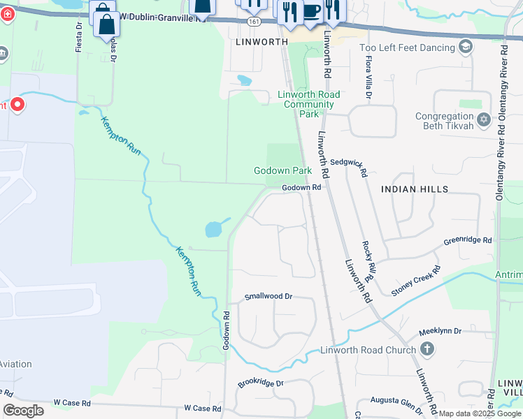map of restaurants, bars, coffee shops, grocery stores, and more near 1343 Island Bay Drive in Columbus
