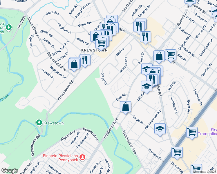 map of restaurants, bars, coffee shops, grocery stores, and more near 9201 Jamison Avenue in Philadelphia