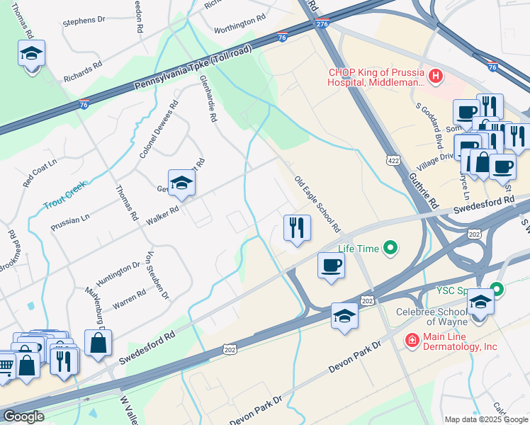 map of restaurants, bars, coffee shops, grocery stores, and more near 119 Rehoboth Road in Wayne