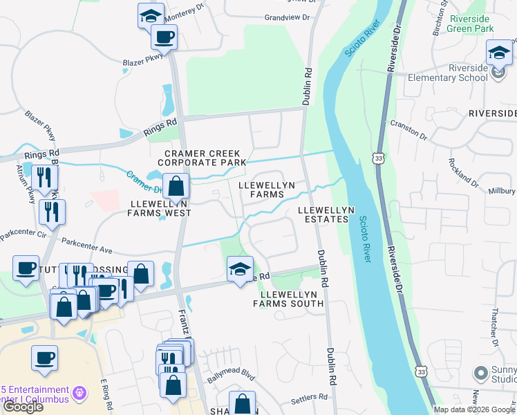 map of restaurants, bars, coffee shops, grocery stores, and more near 4243 Hertford Lane in Dublin