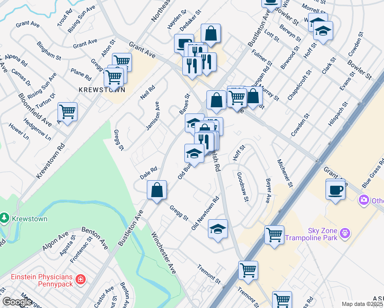 map of restaurants, bars, coffee shops, grocery stores, and more near 9200 Bustleton Avenue in Philadelphia