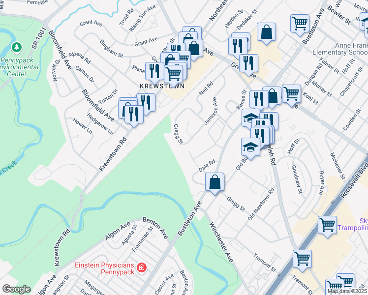 map of restaurants, bars, coffee shops, grocery stores, and more near 1558 Gregg Street in Philadelphia