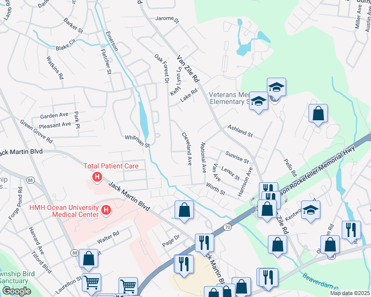map of restaurants, bars, coffee shops, grocery stores, and more near 89 Ida Lane in Brick