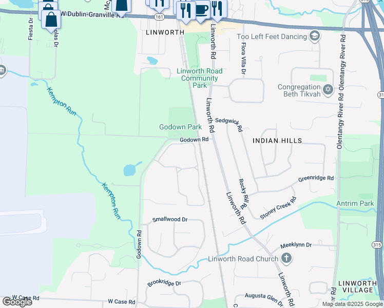 map of restaurants, bars, coffee shops, grocery stores, and more near 1281 Island Bay Drive in Columbus