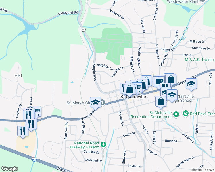 map of restaurants, bars, coffee shops, grocery stores, and more near 120 Jepson Avenue in Saint Clairsville