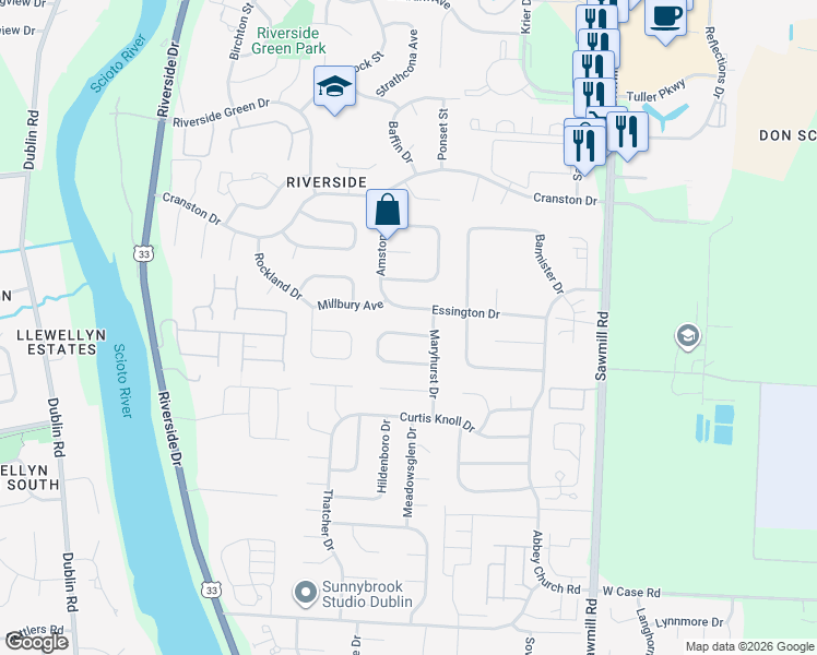 map of restaurants, bars, coffee shops, grocery stores, and more near 3106 Grange Hill Place in Dublin