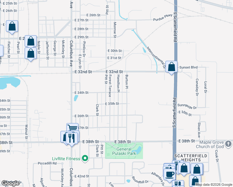 map of restaurants, bars, coffee shops, grocery stores, and more near 3401 Hamilton Place in Anderson