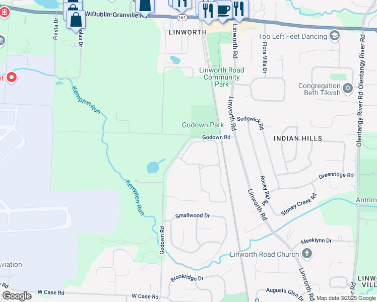 map of restaurants, bars, coffee shops, grocery stores, and more near 1343 Island Bay Drive in Columbus