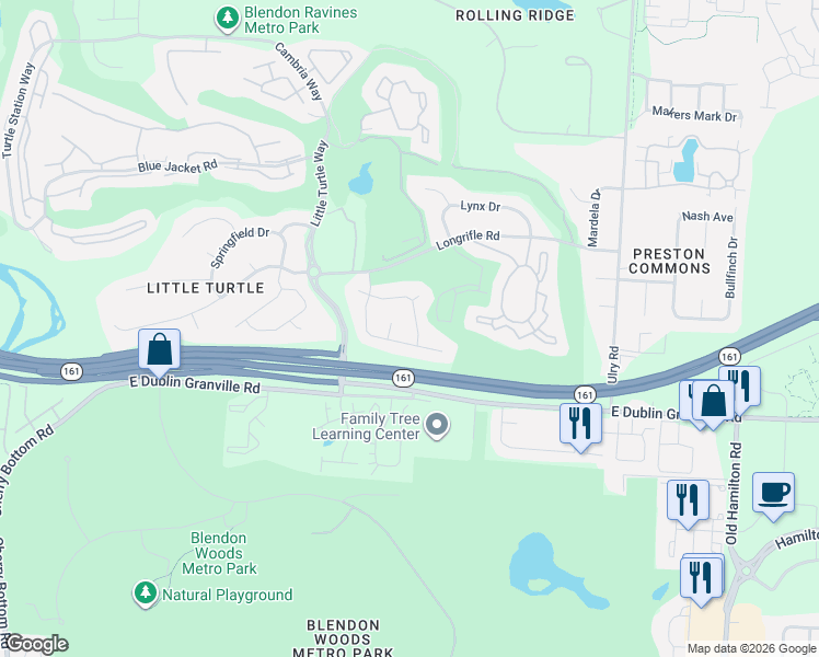 map of restaurants, bars, coffee shops, grocery stores, and more near 5143 Deerskin Dr in Westerville