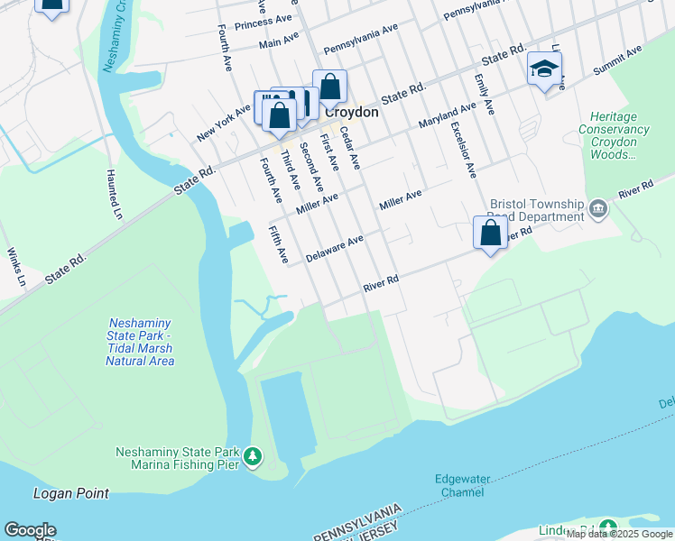 map of restaurants, bars, coffee shops, grocery stores, and more near 1123 3rd Avenue in Croydon