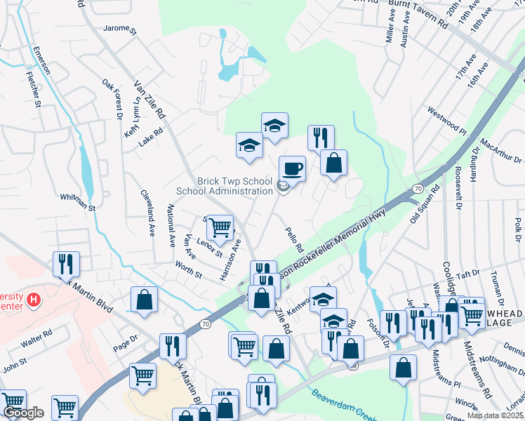 map of restaurants, bars, coffee shops, grocery stores, and more near 174 Glenmore Street in Brick