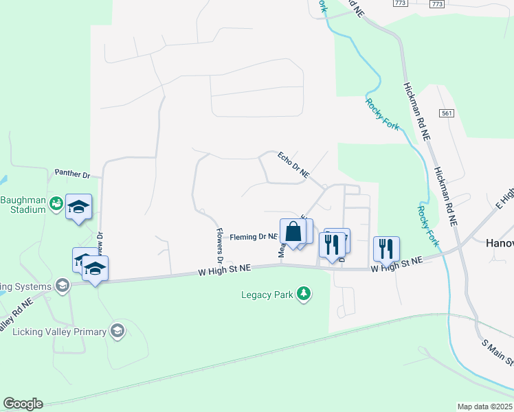 map of restaurants, bars, coffee shops, grocery stores, and more near 485 Valley Boulevard Northwest in Newark