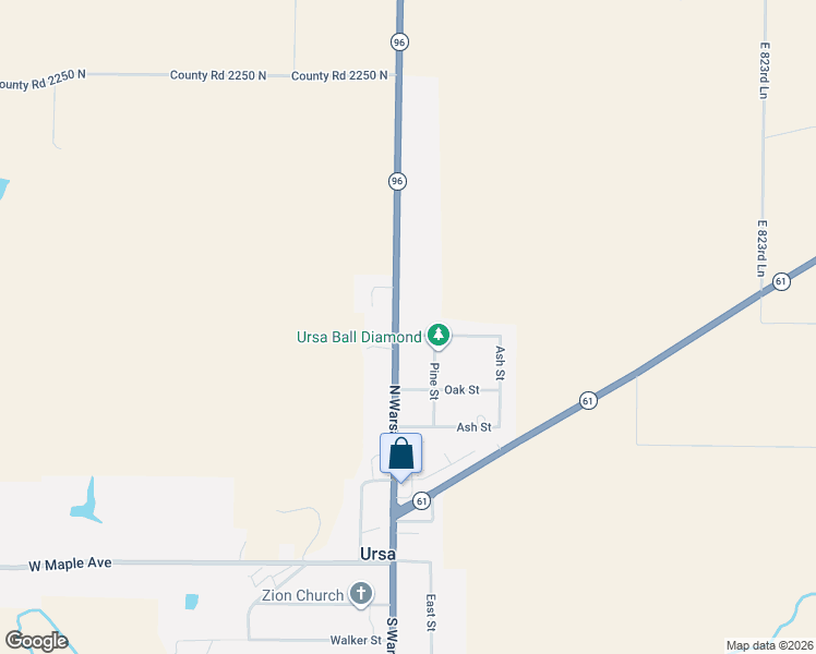 map of restaurants, bars, coffee shops, grocery stores, and more near 100 Birch Street in Ursa