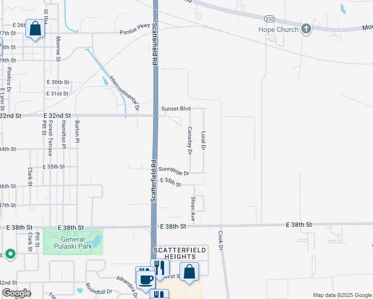 map of restaurants, bars, coffee shops, grocery stores, and more near 3337 Canaday Drive in Anderson