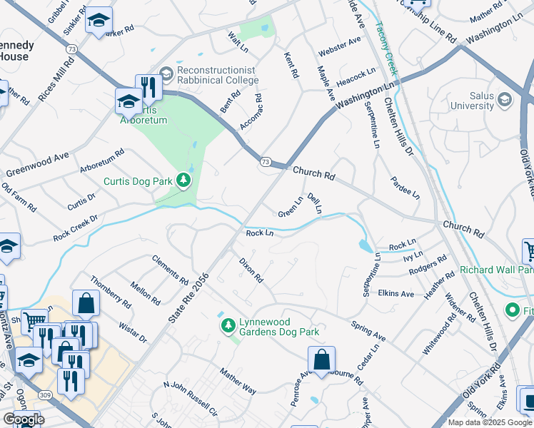 map of restaurants, bars, coffee shops, grocery stores, and more near 7915 Green Lane in Wyncote
