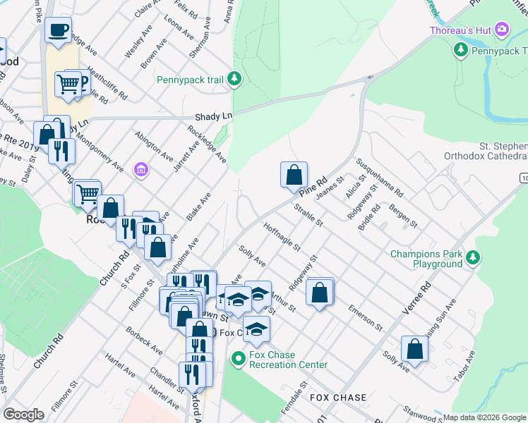 map of restaurants, bars, coffee shops, grocery stores, and more near in Philadelphia