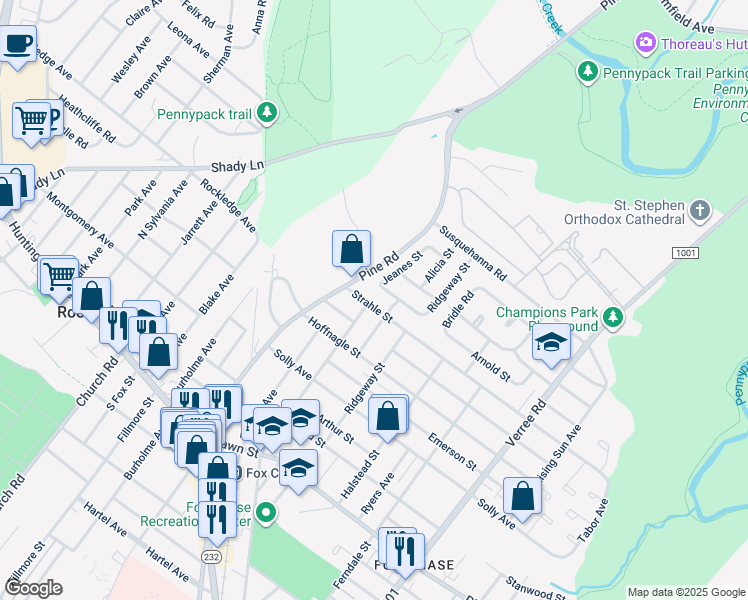 map of restaurants, bars, coffee shops, grocery stores, and more near 501 Strahle Street in Philadelphia