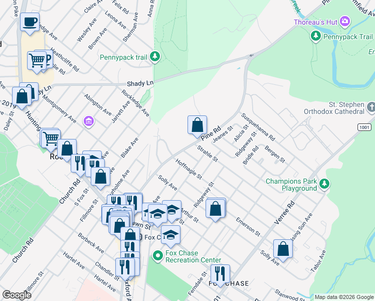 map of restaurants, bars, coffee shops, grocery stores, and more near 401 Benson Street in Philadelphia