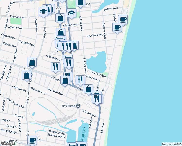 map of restaurants, bars, coffee shops, grocery stores, and more near 318 Elizabeth Avenue in Point Pleasant Beach