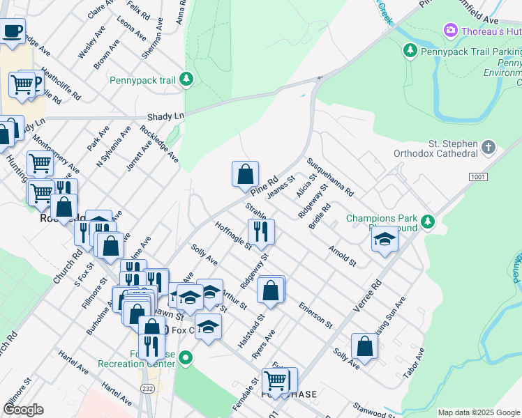 map of restaurants, bars, coffee shops, grocery stores, and more near 501 Strahle Street in Philadelphia