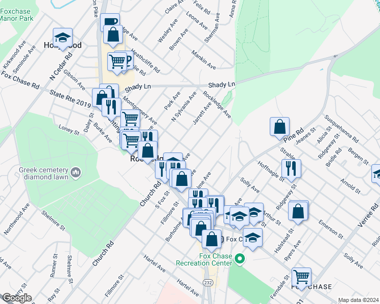 map of restaurants, bars, coffee shops, grocery stores, and more near 76 Robbins Avenue in Rockledge