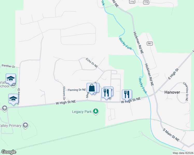 map of restaurants, bars, coffee shops, grocery stores, and more near 301 Meadow Drive Northeast in Newark