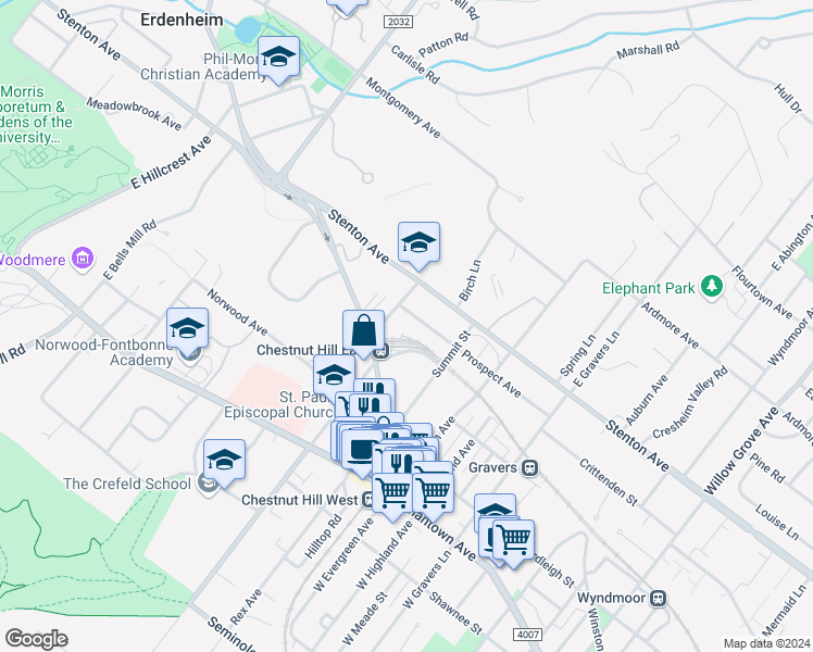 map of restaurants, bars, coffee shops, grocery stores, and more near 8716 Prospect Avenue in Philadelphia