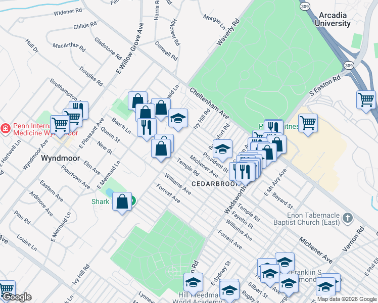 map of restaurants, bars, coffee shops, grocery stores, and more near 8639 Michener Avenue in Philadelphia