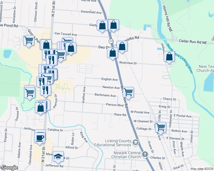 map of restaurants, bars, coffee shops, grocery stores, and more near 204 Newton Avenue in Newark